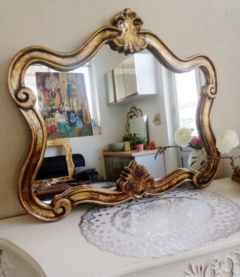 A013551豪華鏡 壁掛け鏡 アンティーク調 壁掛け 壁掛けミラー ウォールミラー. [2]