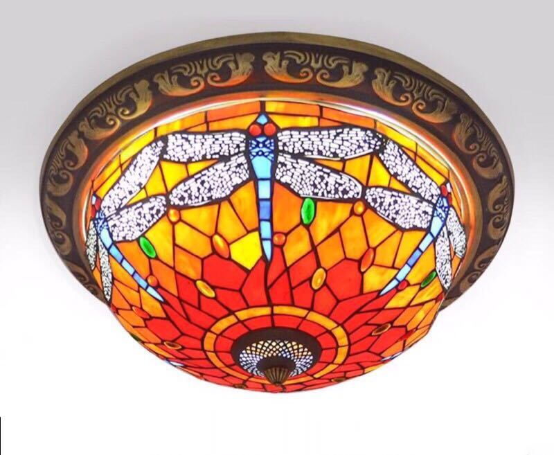 A015715ステンドグラス．ペンダントライト豪華天井照明ステンドグラスランプ ガラス工芸品 電源直結タイプ