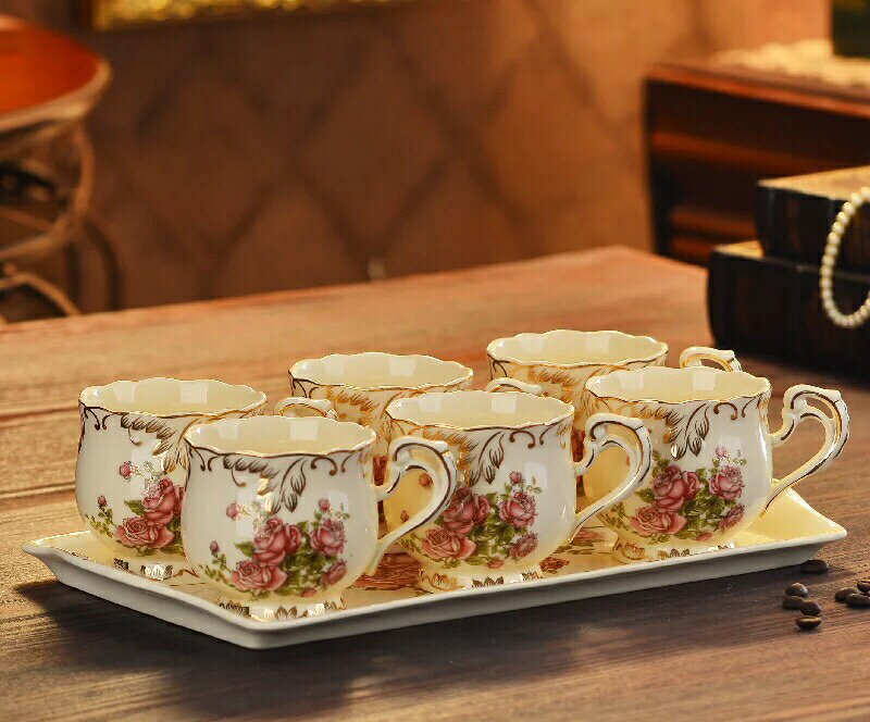 A017295ティー・コーヒーカップセット カップ6客セット 薔薇花柄 姫系雑貨