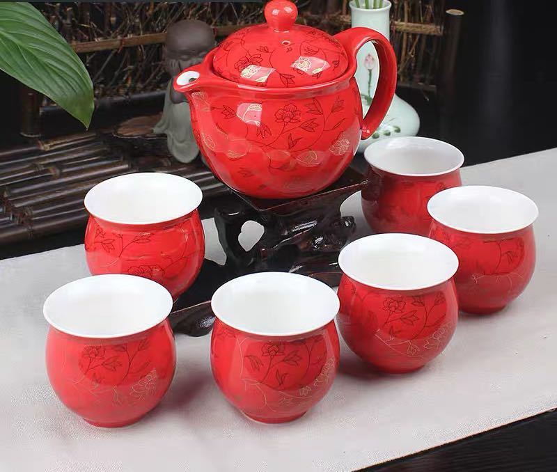 6客茶器揃 湯呑 急須 ポット ．茶器セット ティーセット