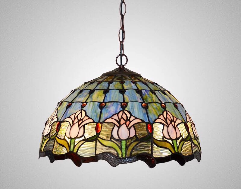 A039701ステンドグラス．ペンダントライト．豪華天井照明ステンドグラスランプ ガラス工芸品 電源直結タイプ