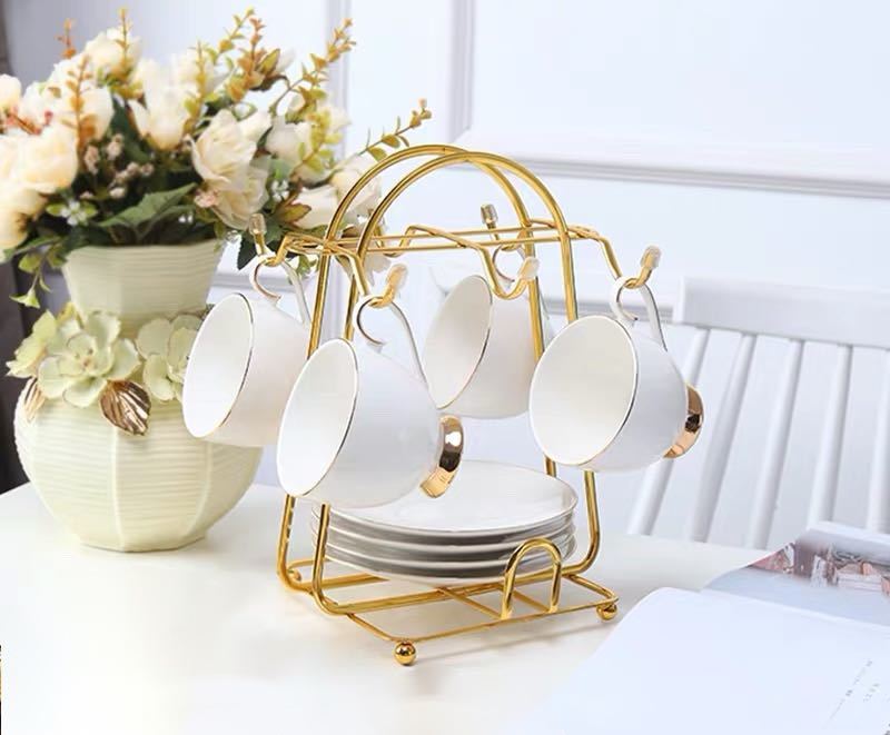 A022980ティー・コーヒーカップセット カップ＆ソーサー4客セット ．陶器 姫系雑貨