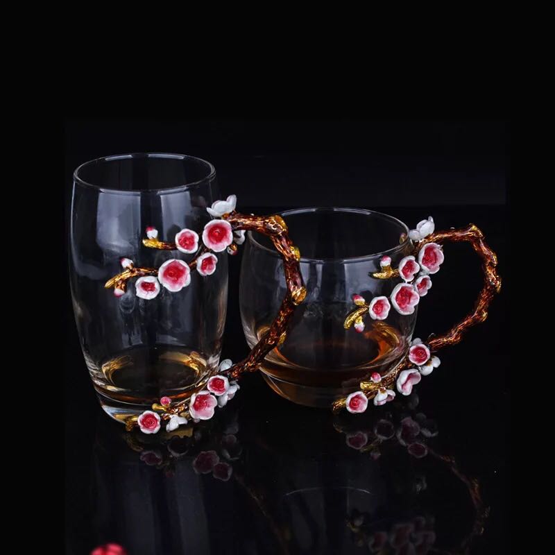 A042455ガラス製ティー・コーヒーカップセット カップ2客セット 花柄 姫系雑貨