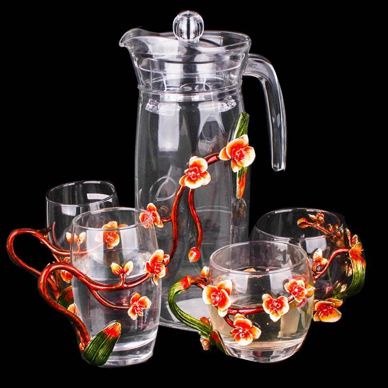 A029139ガラス製ティー・コーヒーカップセット カップ4客セット 花柄 姫系雑貨