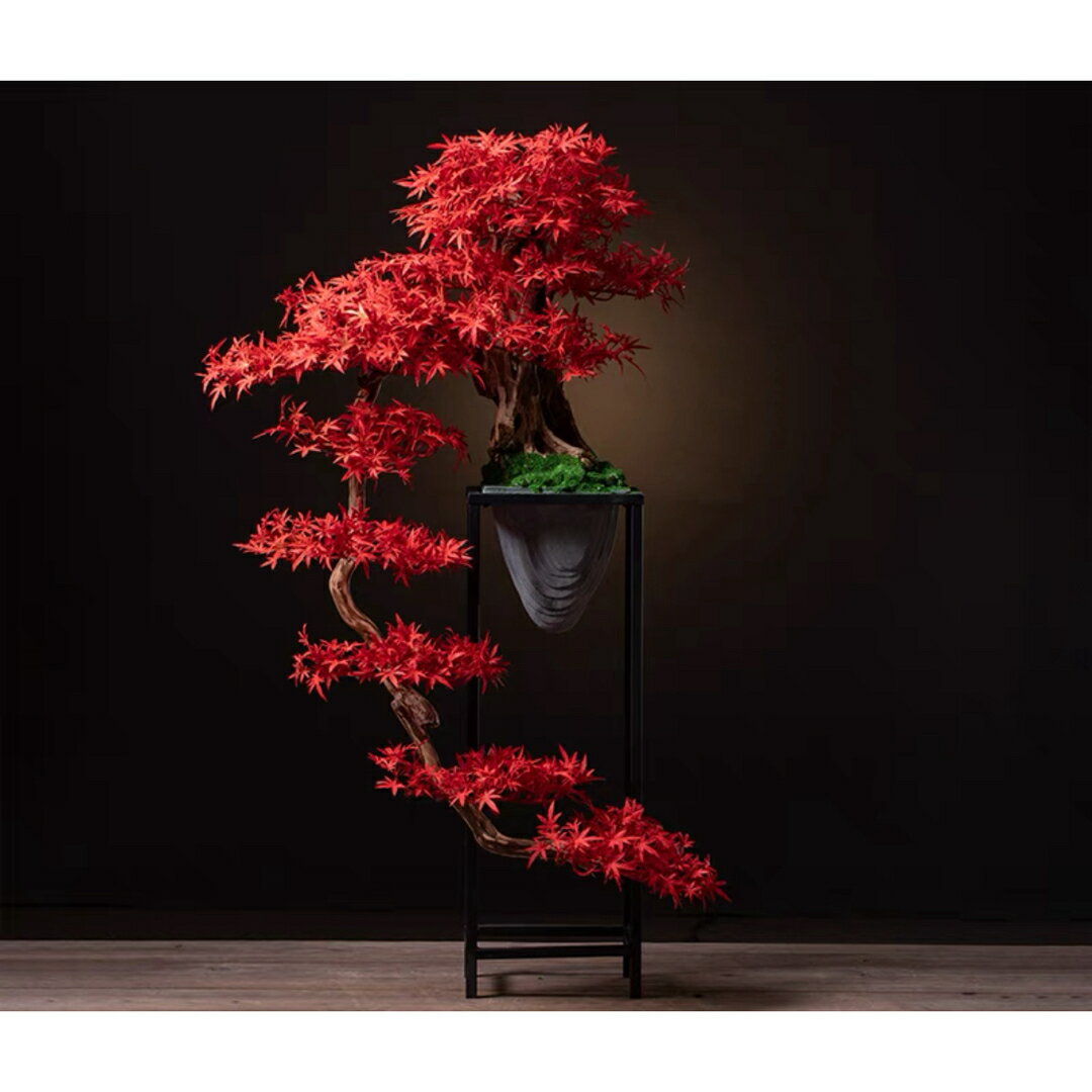 A032549インテリアグリーン高級模造迎客紅葉盆栽 置物 禅意迎客松盆栽装飾品 人工観葉植物