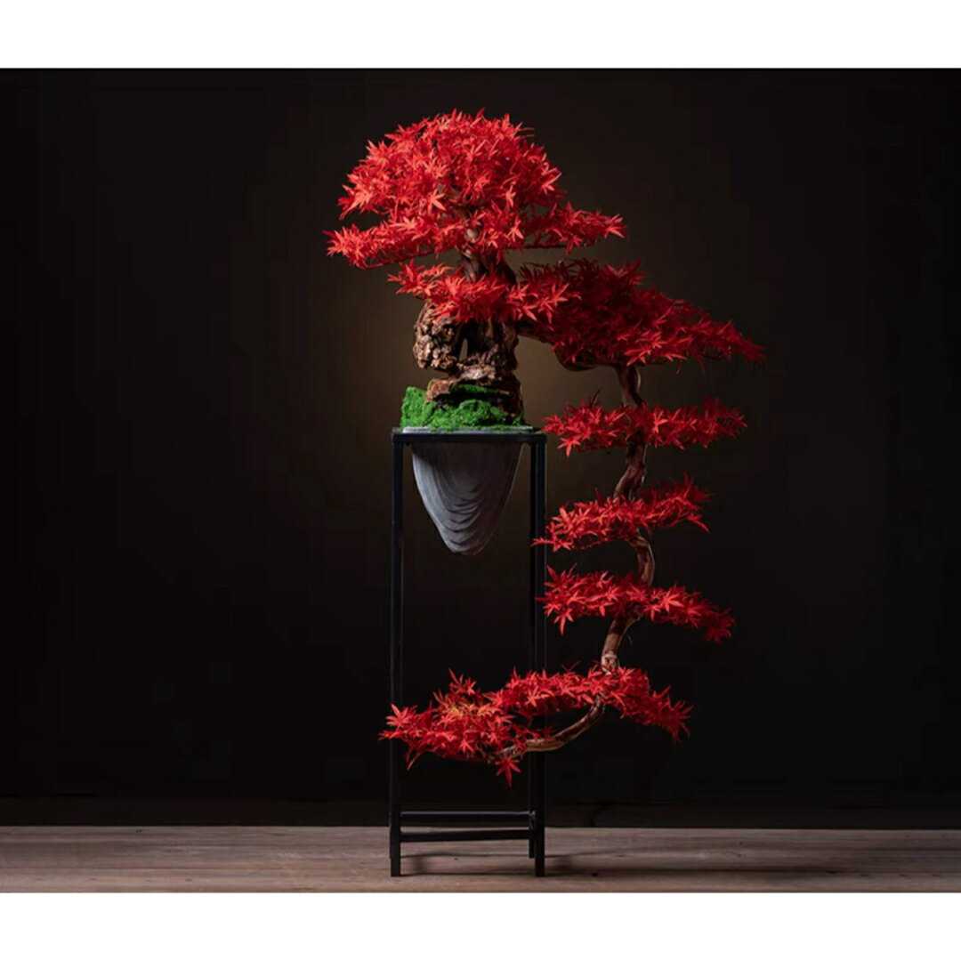 A032550インテリアグリーン高級模造迎客紅葉盆栽 置物 禅意迎客松盆栽装飾品 人工観葉植物