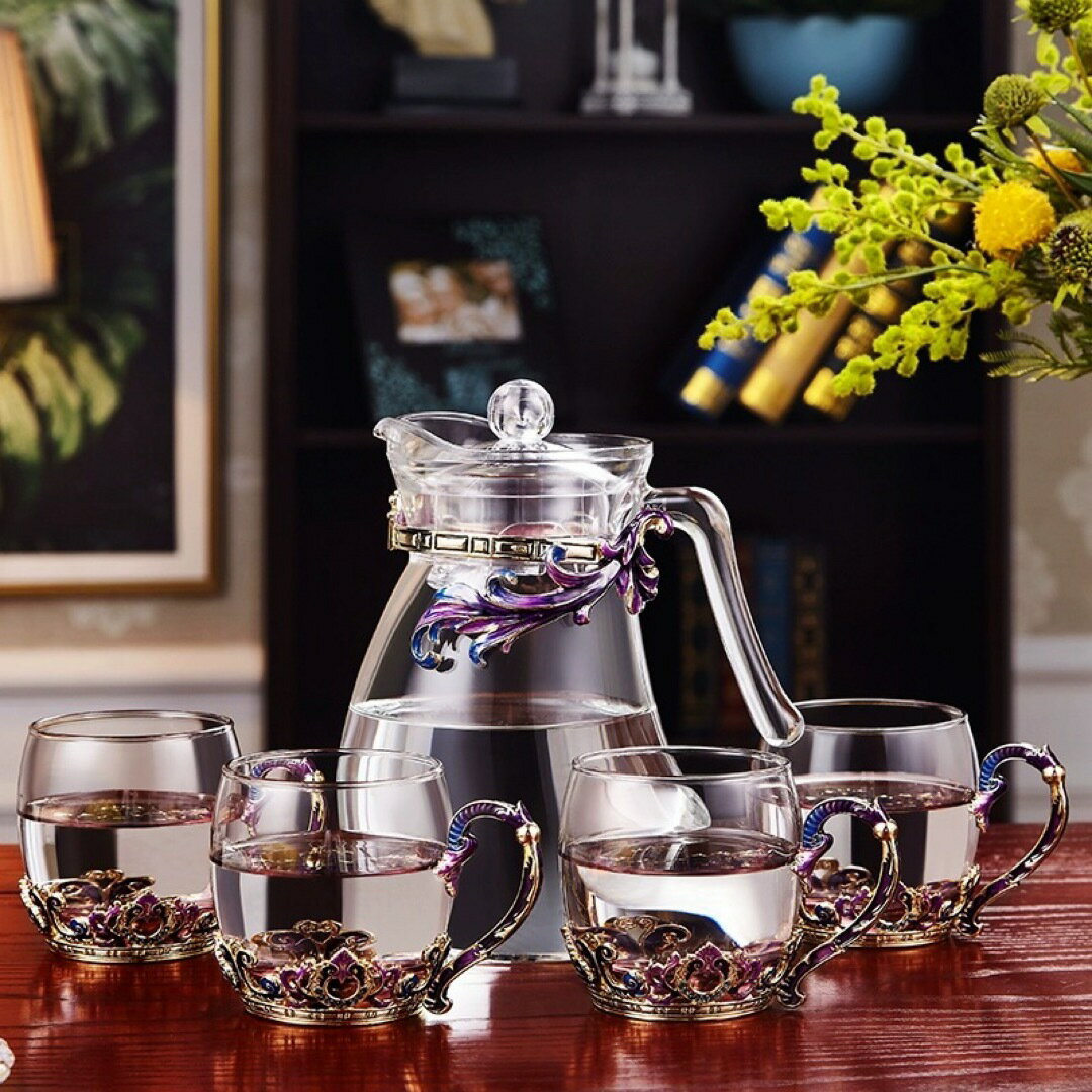 花柄ガラス製 ティーカップ セット 食器 コーヒーカップ 豪華カップセット 高級