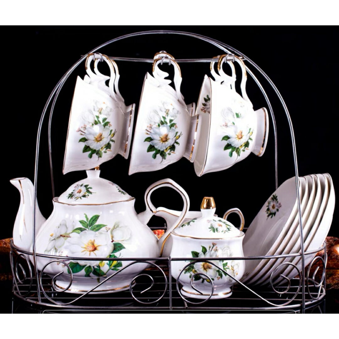 A032796花柄ティー・コーヒーカップセット カップ＆ソーサー6客セット ．陶器ティーセット