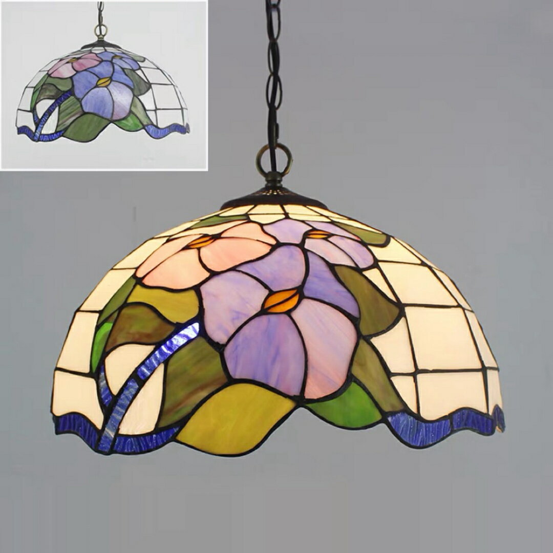 A032937ステンドグラス．ペンダントライト豪華天井照明ステンドグラスランプ ガラス工芸品