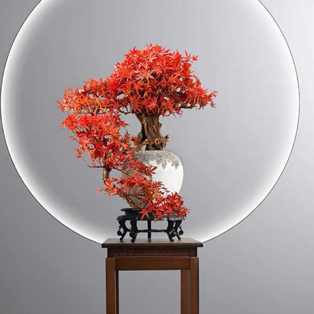 A032966インテリアグリーン高級模造迎客紅葉盆栽 置物 禅意迎客松盆栽装飾品 人工観葉植物