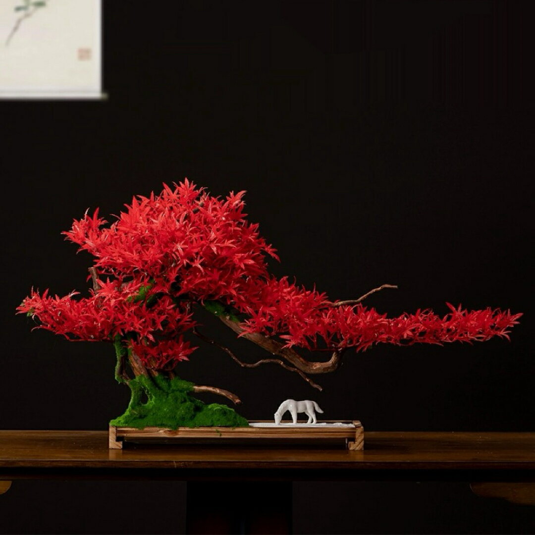 A033002インテリアグリーン高級模造迎客紅葉盆栽 置物 禅意迎客松盆栽装飾品 人工観葉植物