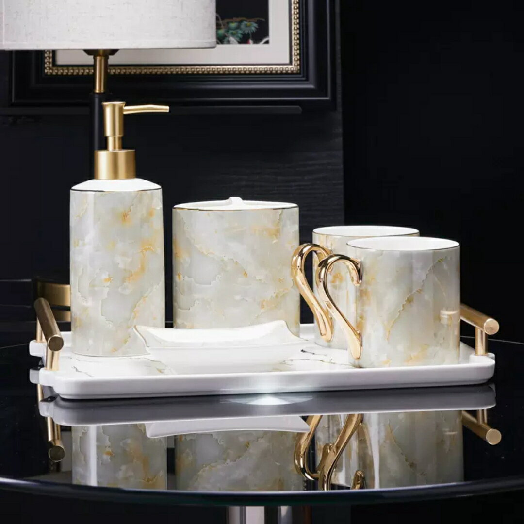 A033174高級サニタリー6点セット．ディスペンサー 歯ブラシスタンド バス用品 洗面所用品