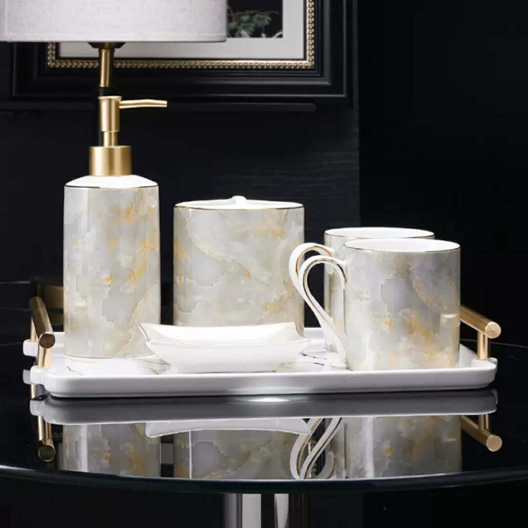 A033175高級サニタリー6点セット．ディスペンサー 歯ブラシスタンド バス用品 洗面所用品