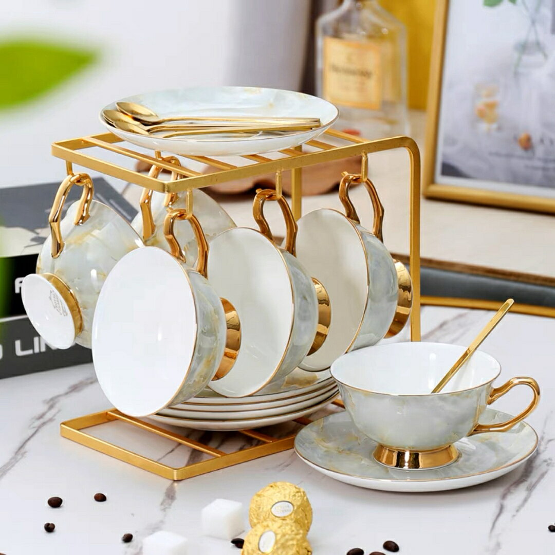 A033286西洋調ティーカップ セット 陶器 高級感 カップ＆ソーサー 6客コーヒーカップ