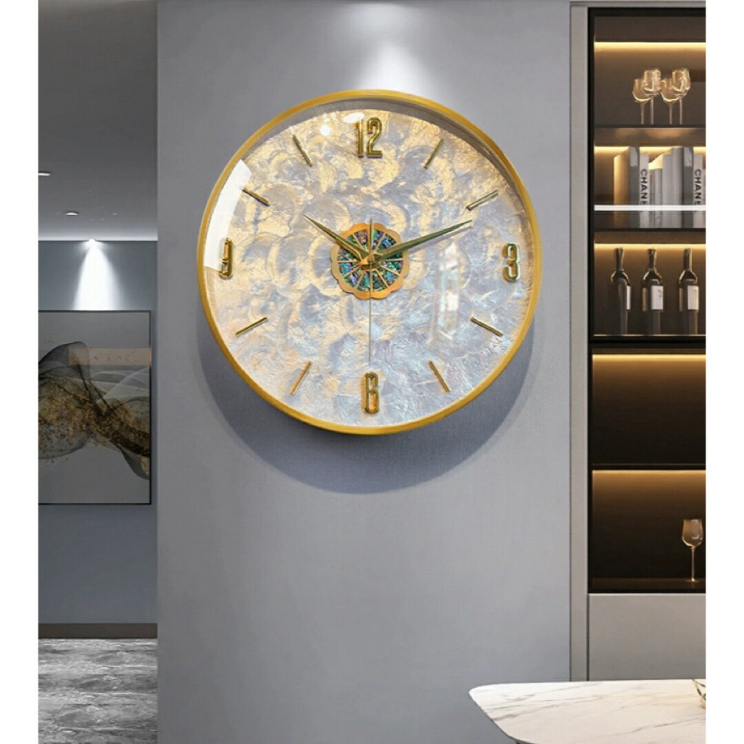 高級壁掛け時計 かけ時計 北欧インテリア ガラス掛け時計 貝入れ 部屋飾り