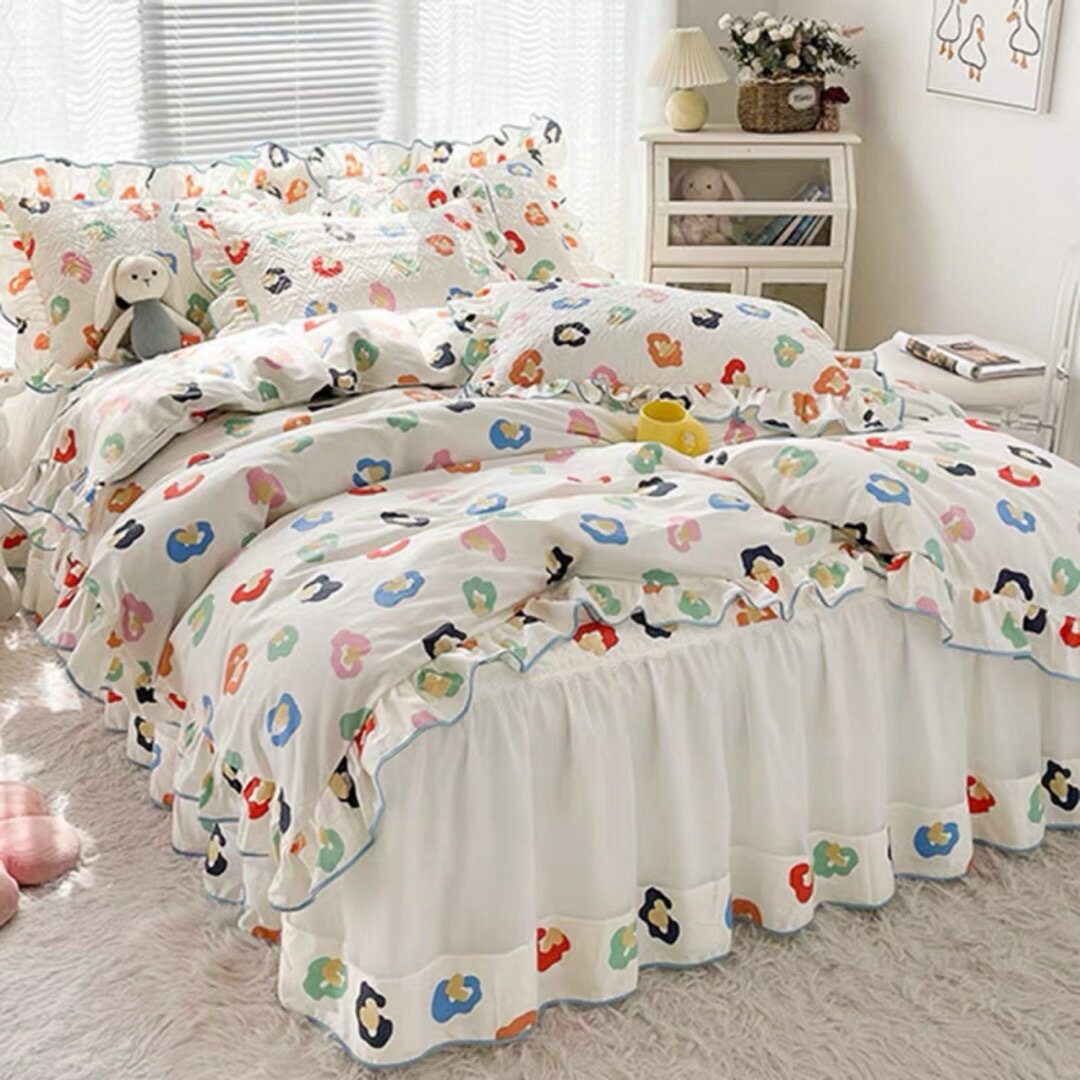 A033449ベッド用品4点セット掛け布団カバー 枕カバー ベッドパッド ワイドダブルサイズ