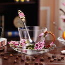 A033464ガラス製ティーコーヒーカップ カップ&ソーサー1客 花柄 琺瑯質彩カップ