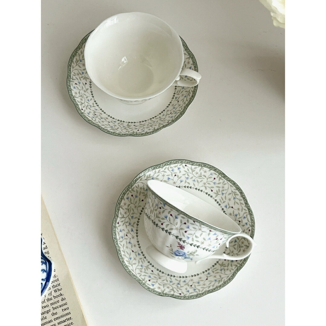 A033485花柄ティー・コーヒーカップセット カップ＆ソーサー2客セット ．陶器ティーセット