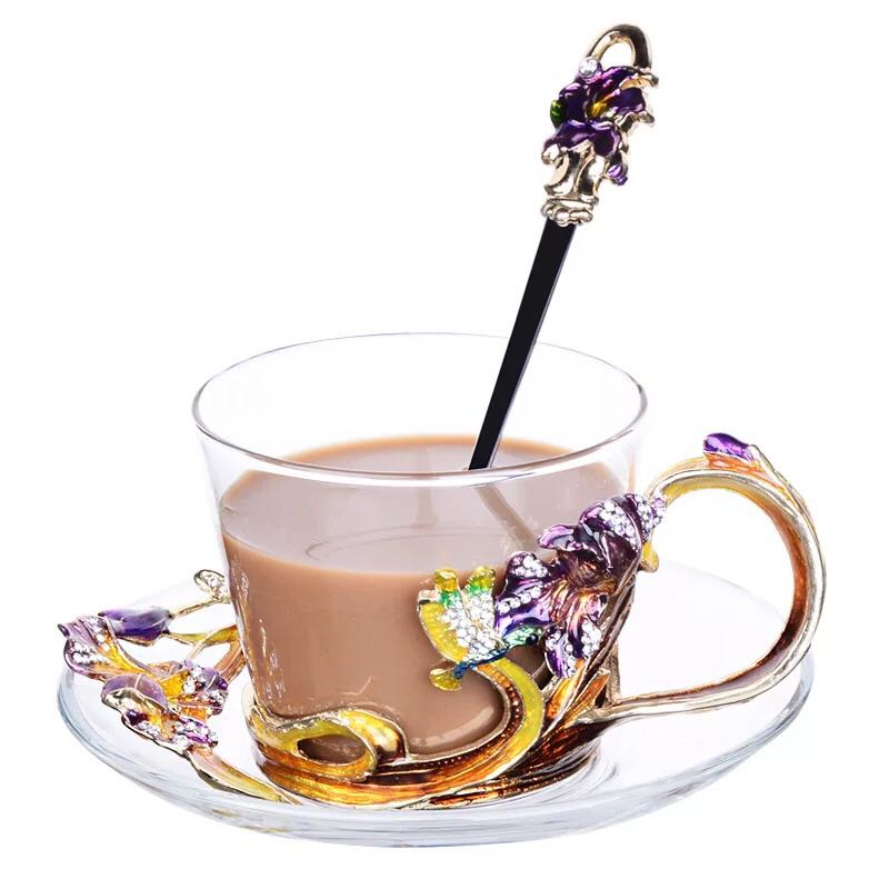 A007727ガラス製ティー・コーヒーカップセットカップ＆ソーサー1客 花柄 ．姫系雑貨