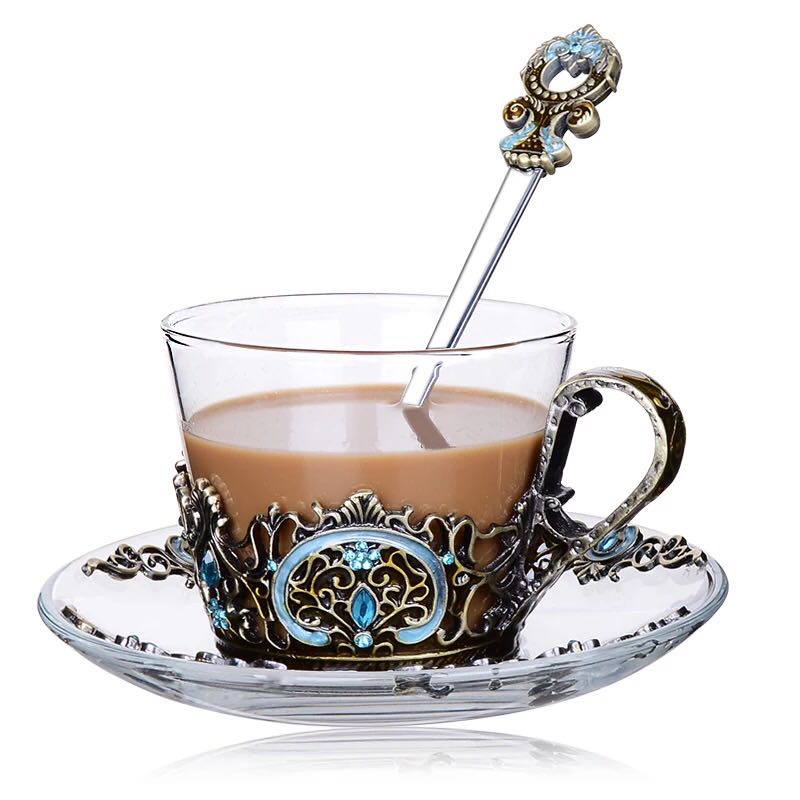 A059721ガラス製ティー・コーヒーカップセットカップ＆ソーサー1客 花柄 姫系雑貨