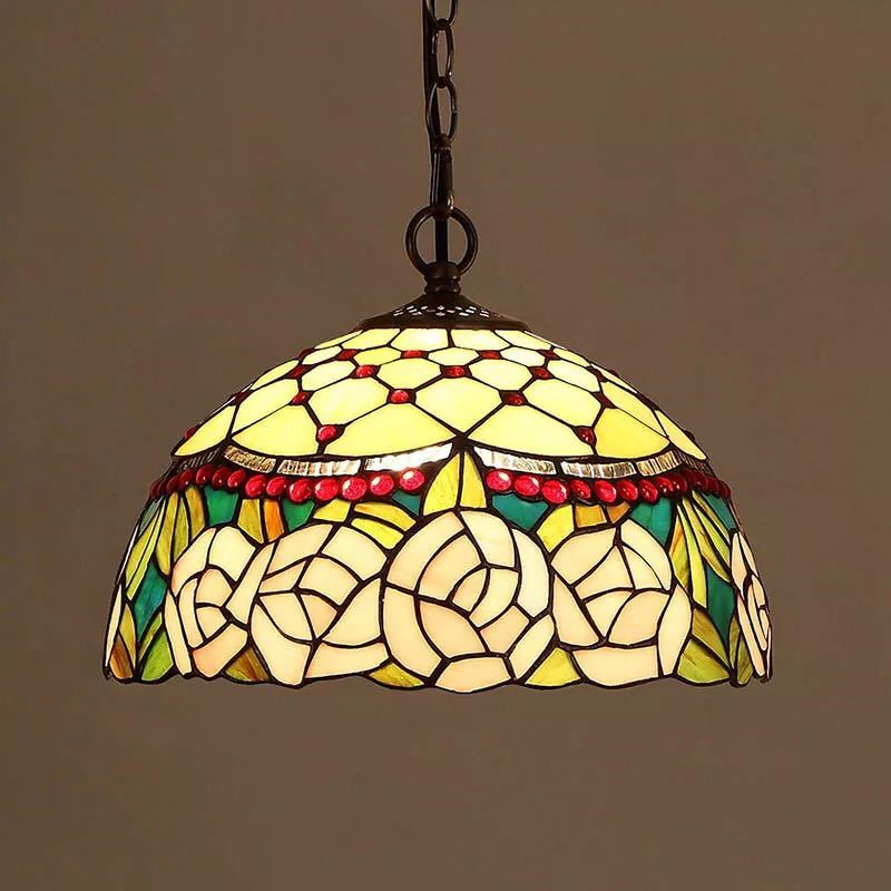 A039779ステンドグラス ペンダントライト 豪華天井照明ステンドグラスランプ ガラス工芸品． 電源直結..
