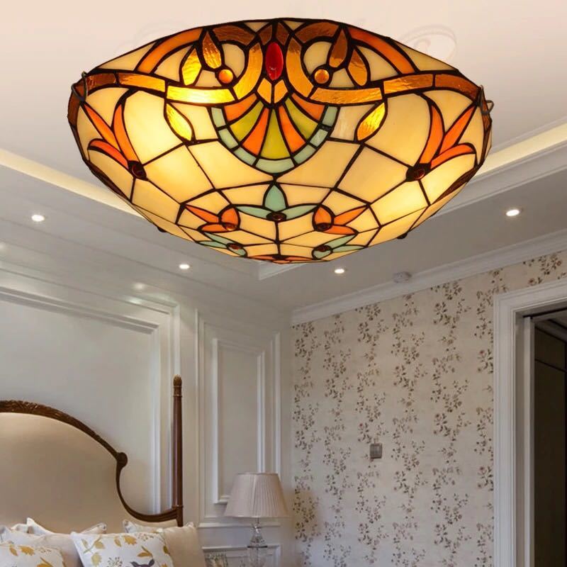 A045153ステンドグラス ペンダントライト 豪華天井照明ステンドグラスランプ ガラス工芸品 電源直結タ..