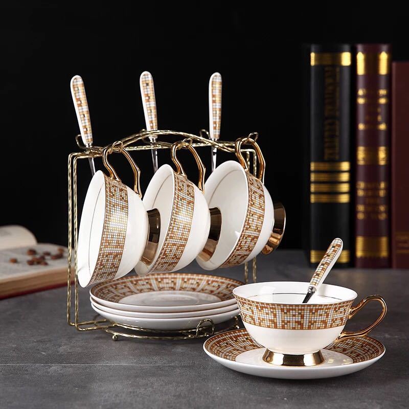 A042515西洋ティー・コーヒーカップセット カップ＆ソーサー4客セット 陶磁器ティーセット