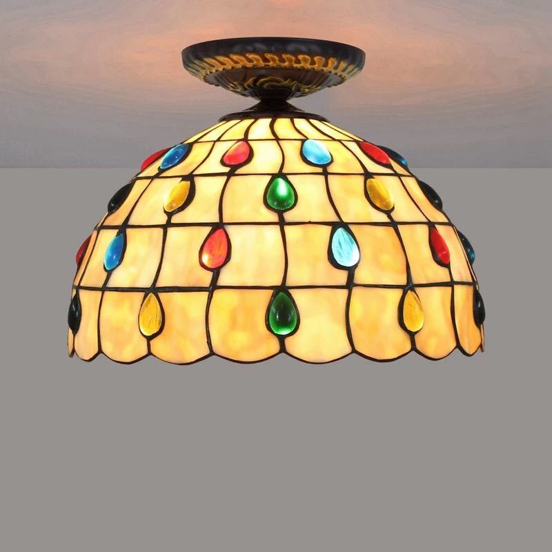 A027874ステンドグラス　ペンダントライト 豪華天井照明ステンドグラスランプ ガラス工芸品 電源直結タ..