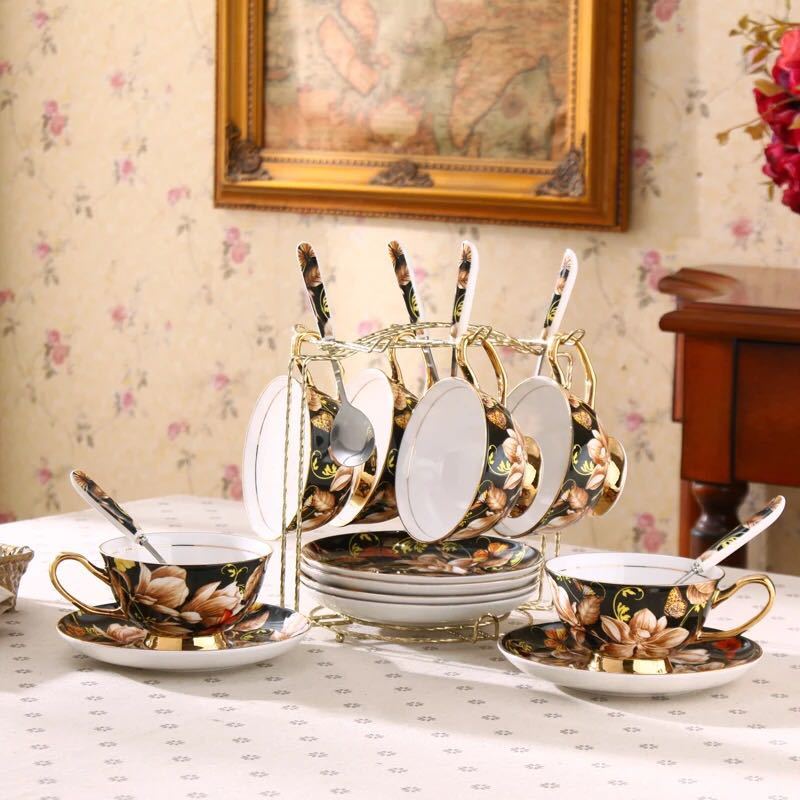 ティー・コーヒーカップセット カップ＆ソーサー6客セット 花柄カップ 姫系雑貨 陶磁器ティーセット