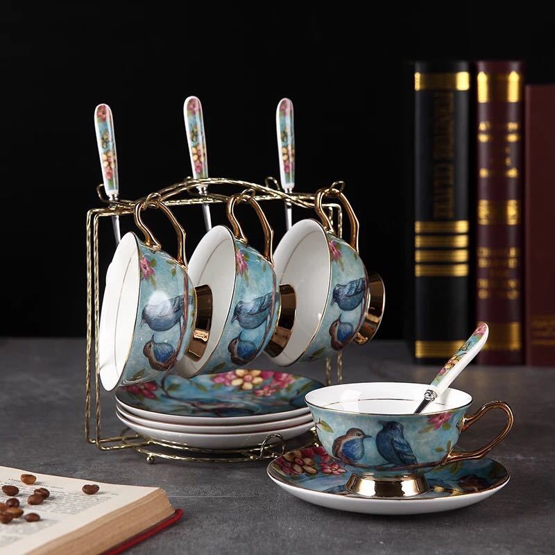 A025238西洋ティー・コーヒーカップセット カップ＆ソーサー4客セット 陶磁器ティーセット