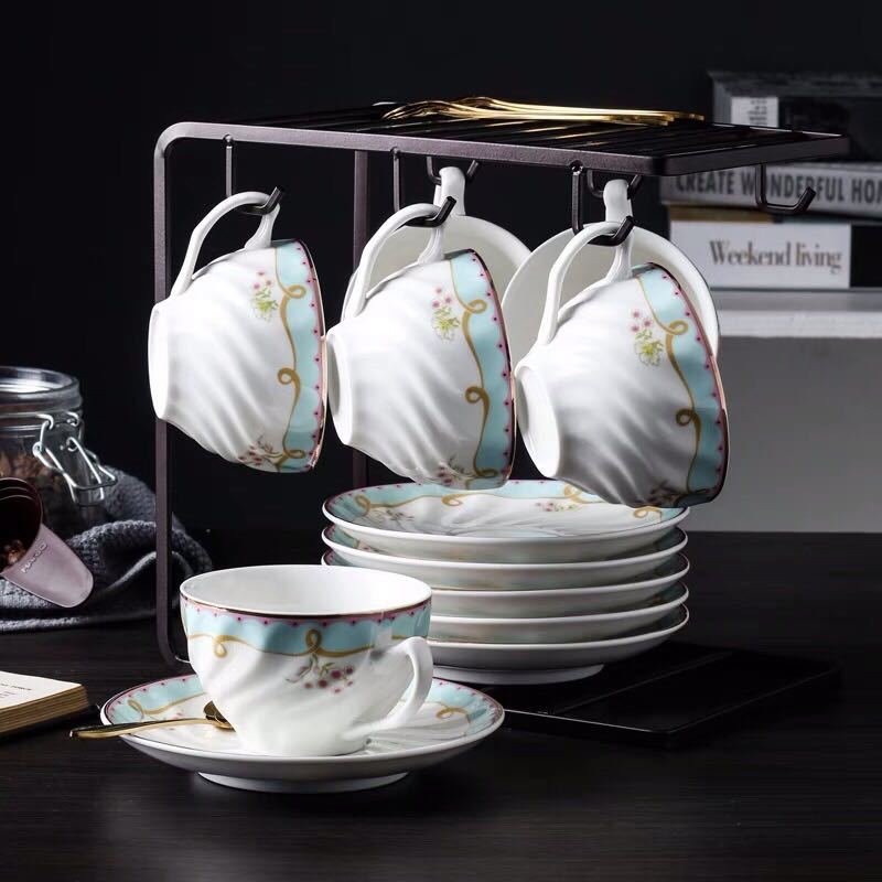 A009077ティー・コーヒーカップセット カップ＆ソーサー6客セット 陶磁器ティーセット。