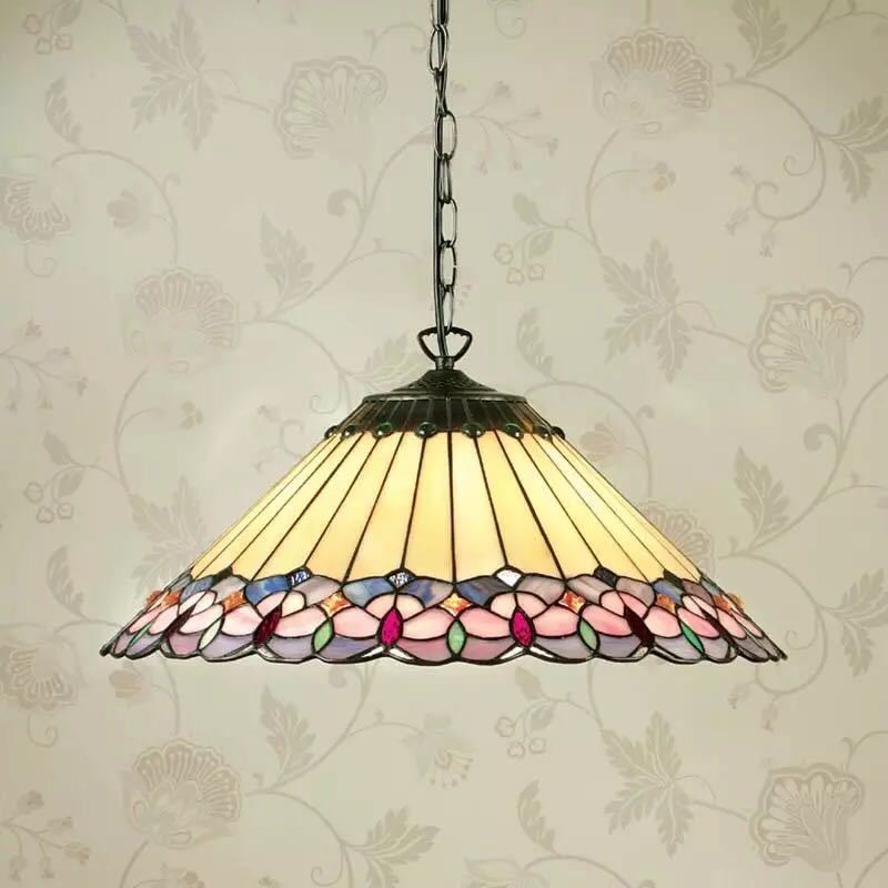 A009076ステンドグラス　ペンダントライト豪華天井照明ステンドグラスランプ ガラス工芸品． 電源直結..