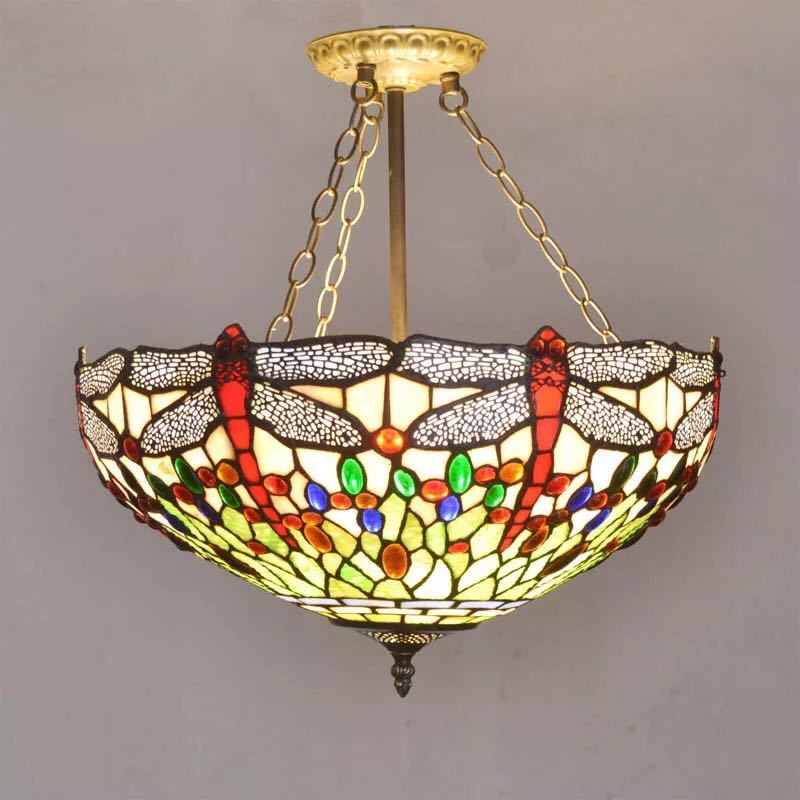 A010439ステンドグラス．ペンダントライト豪華天井照明ステンドグラスランプ ガラス工芸品 電源直結タイプ