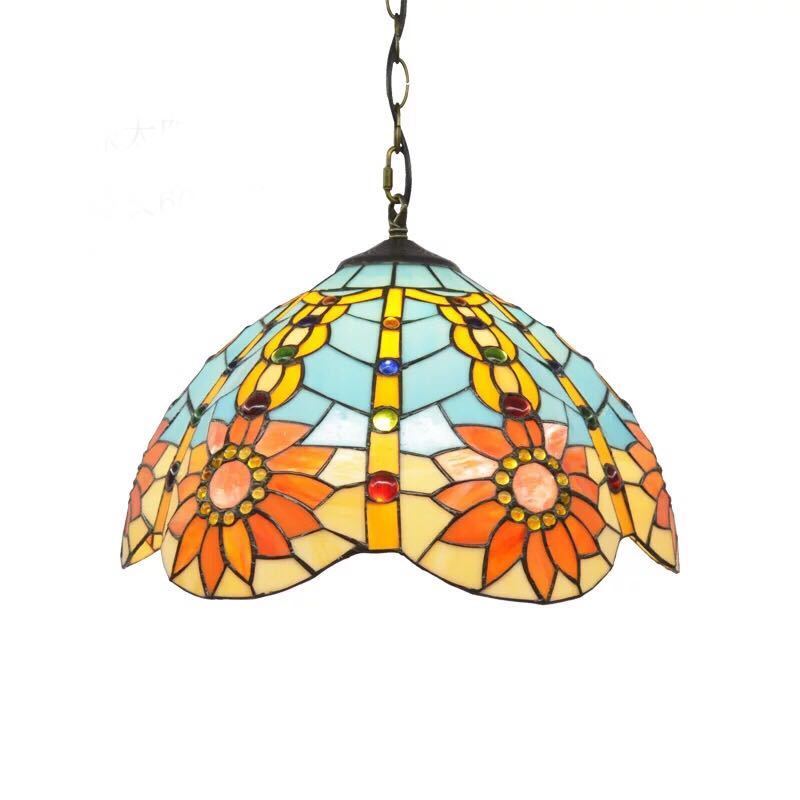 A029305ステンドグラス．ペンダントライト豪華天井照明ステンドグラスランプ ガラス工芸品 電源直結タ..