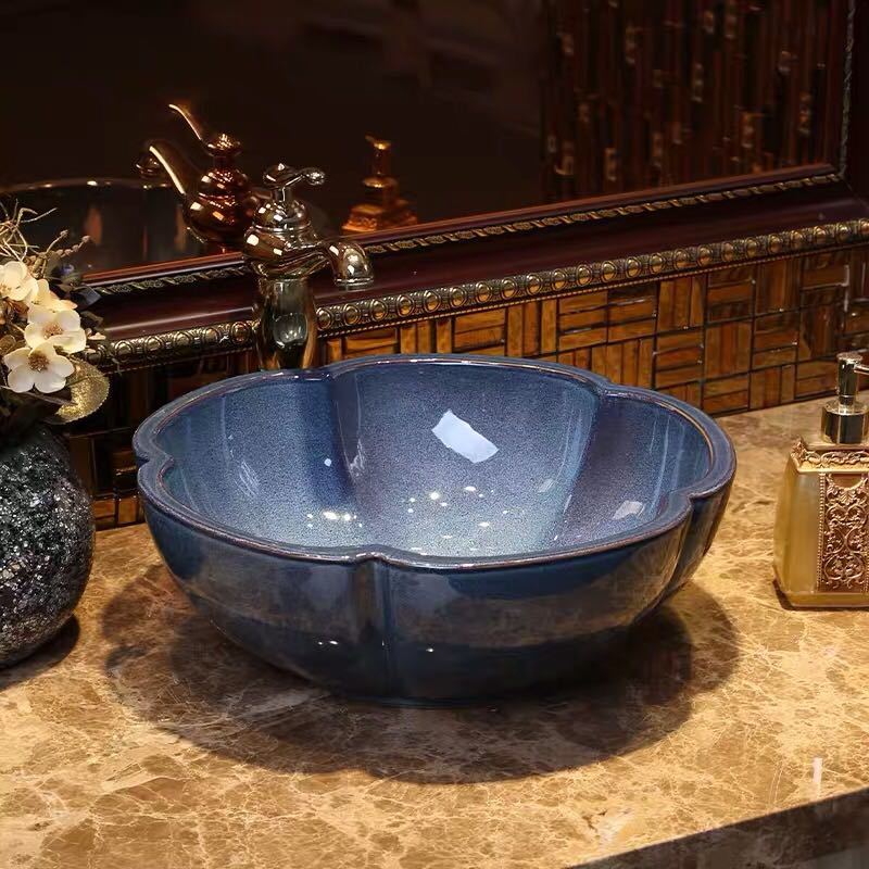 A017031高級洗面台 洗面ボウルセット 洗面ボール 陶器 手水鉢 手洗器 手洗い鉢 洗面器 蛇口 排水金具付き