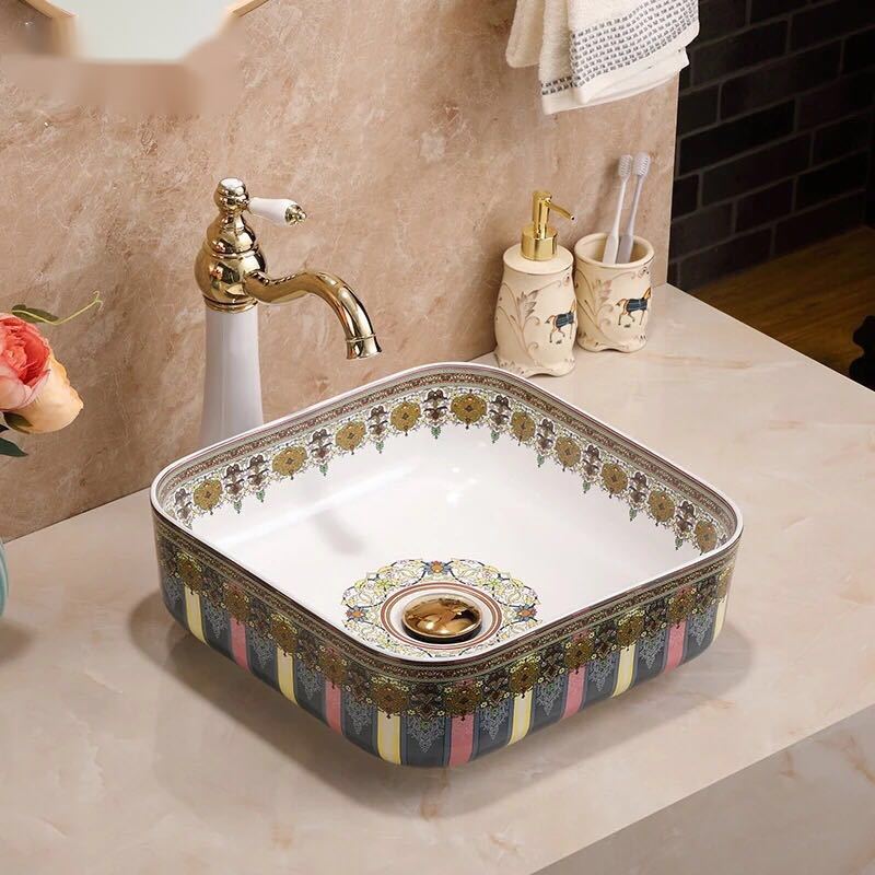 A012179高級洗面台 洗面ボウルセット 洗面ボール 陶器 手水鉢 手洗器 手洗い鉢 洗面器 蛇口 排水金具付き