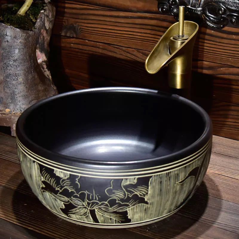 A003168洗面ボウルセット 洗面ボール 陶器 手水鉢 手洗器 手洗い鉢 洗面器
