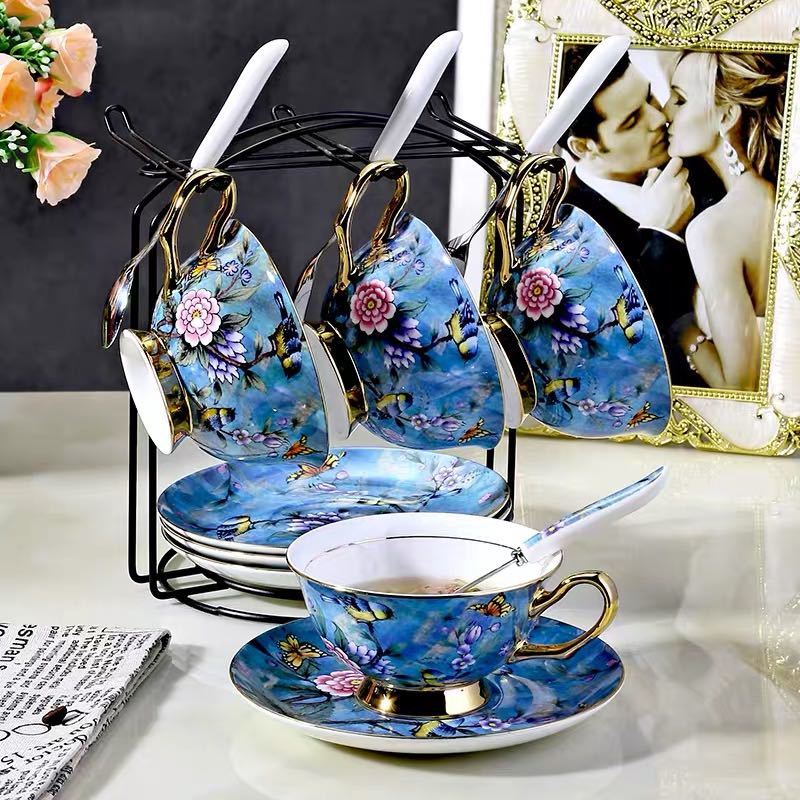 A007895ティー・コーヒーカップセット カップ＆ソーサー4客セット 花柄 姫系雑貨 陶磁器ティーセット