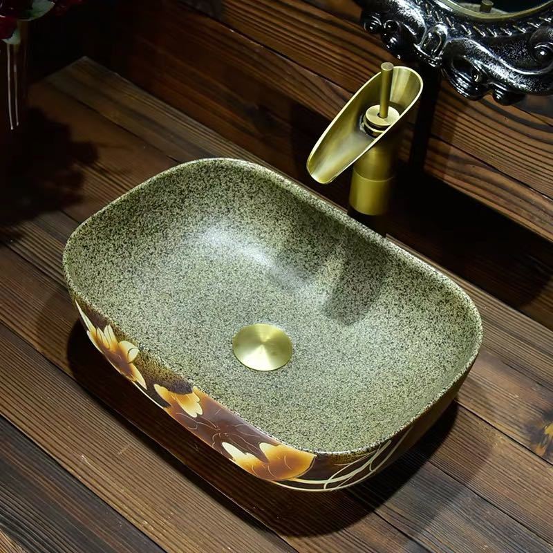 A015796洗面ボウルセット 洗面ボール 陶器 手水鉢 手洗器 手洗い鉢 洗面器．