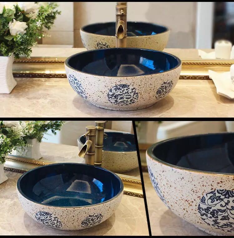 A015774洗面ボウルセット 洗面ボール 陶器 手水鉢 手洗器 手洗い鉢 洗面器.