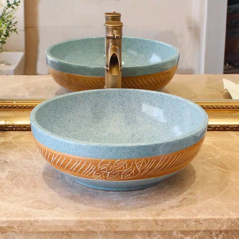 A015802洗面ボウルセット 洗面ボール 陶器 手水鉢 手洗器 手洗い鉢 洗面器.