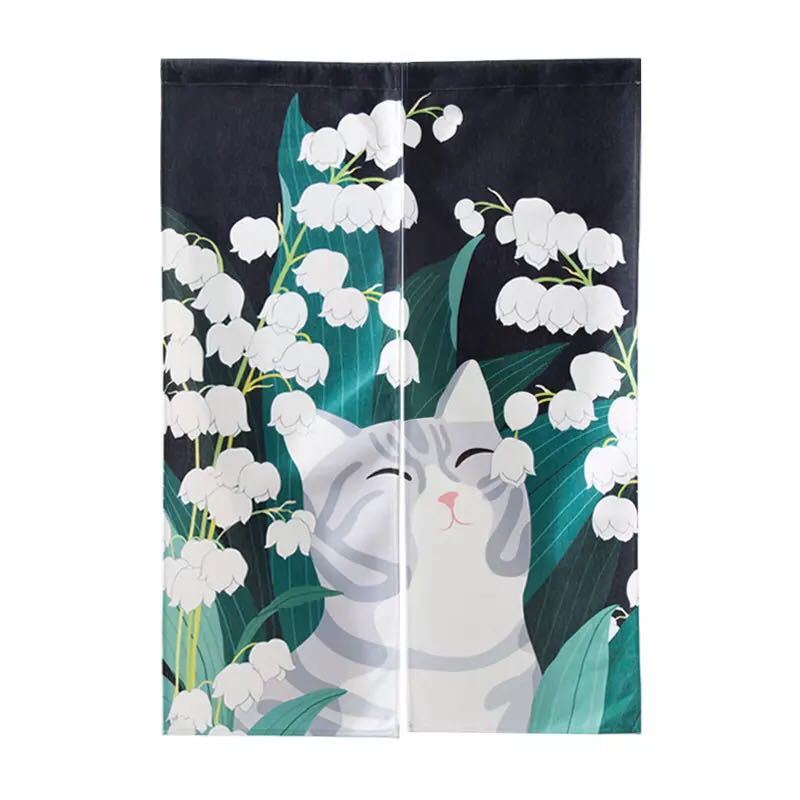 A015818のれん ロング 暖簾 85×120 間仕切り 洋風 輸入雑貨 猫柄