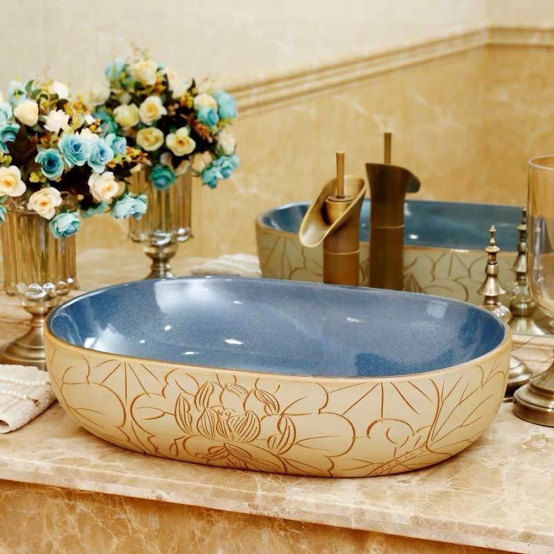 A019378洗面ボウルセット 洗面ボール 陶器 手水鉢 手洗器 手洗い鉢 洗面器