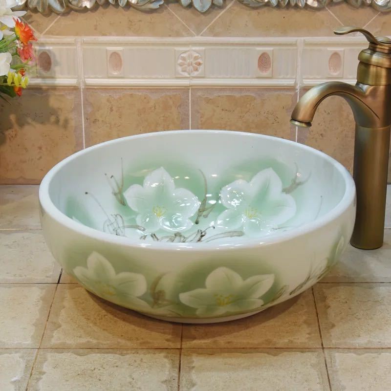 A017145洗面ボウルセット 洗面ボール 陶器 手水鉢 手洗器 手洗い鉢 洗面器．