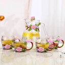 A040000西洋ティー・コーヒーカップセット ガラス製カップ4客セット 牡丹の花柄