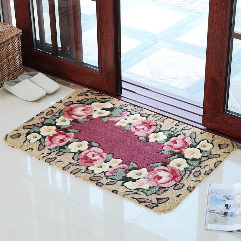 ラグマット リビングラグマット カーペット70x140cm バラ柄