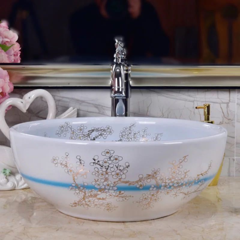 A007949洗面ボウルセット 洗面ボール 陶器 手水鉢 手洗器 手洗い鉢 洗面器．