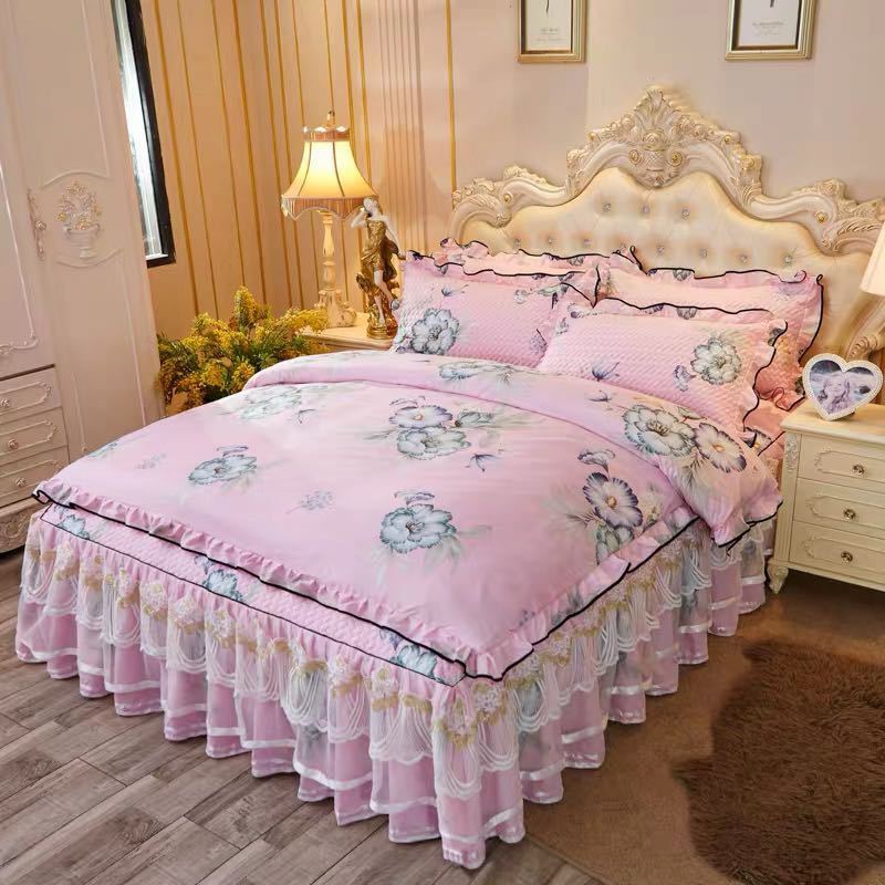 A044063ベッド用品4点セット掛け布団カバー 枕カバー ベッドパッド ワイドダブルサイズ