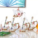 A013588ティーポット コーヒーカップ 5点セット ガラス製 花柄.