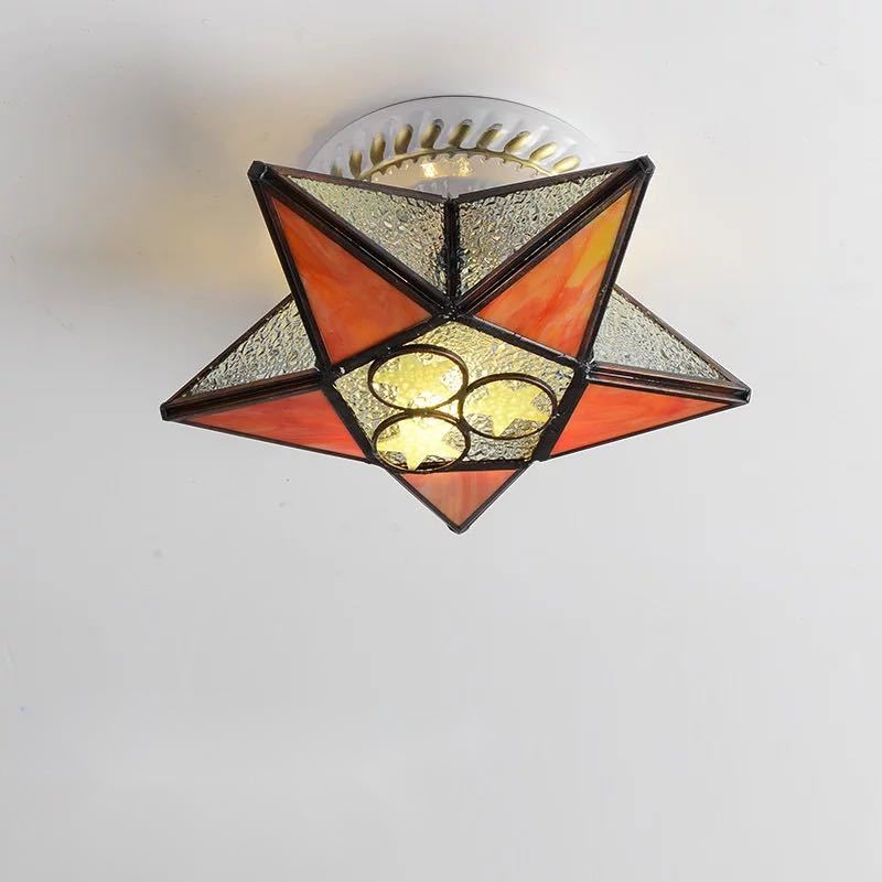 Stained Glass - A026832ステンドグラス．ペンダントライト豪華天井照明ステンドグラスランプ ガラス工芸品 星 電源直結タイプ